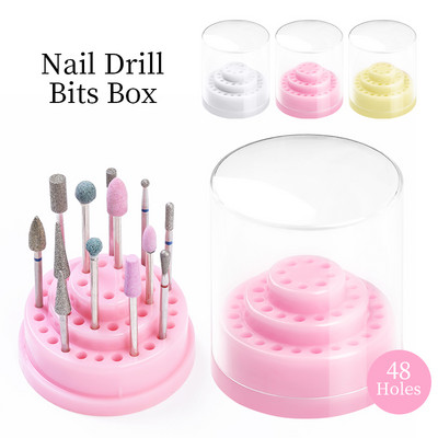 10/20/30/48Holes Acrylic Nail Drill Bits Holder Manicure Milling Empty Storage Box Stand Cutter Container Nail Accessories Tool