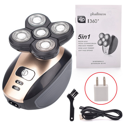 Električni za muškarce Brijač za ćelavu glavu 5 u 1 Komplet električnih aparata za brijanje Bežične šišače Trimer za dlačice u nosu Vodootporan USB punjiv