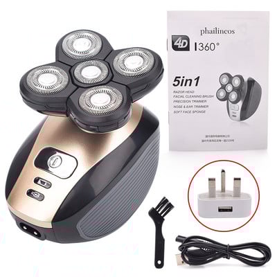 Električni za muškarce Brijač za ćelavu glavu 5 u 1 Komplet električnih aparata za brijanje Bežične šišače Trimer za dlačice u nosu Vodootporan USB punjiv