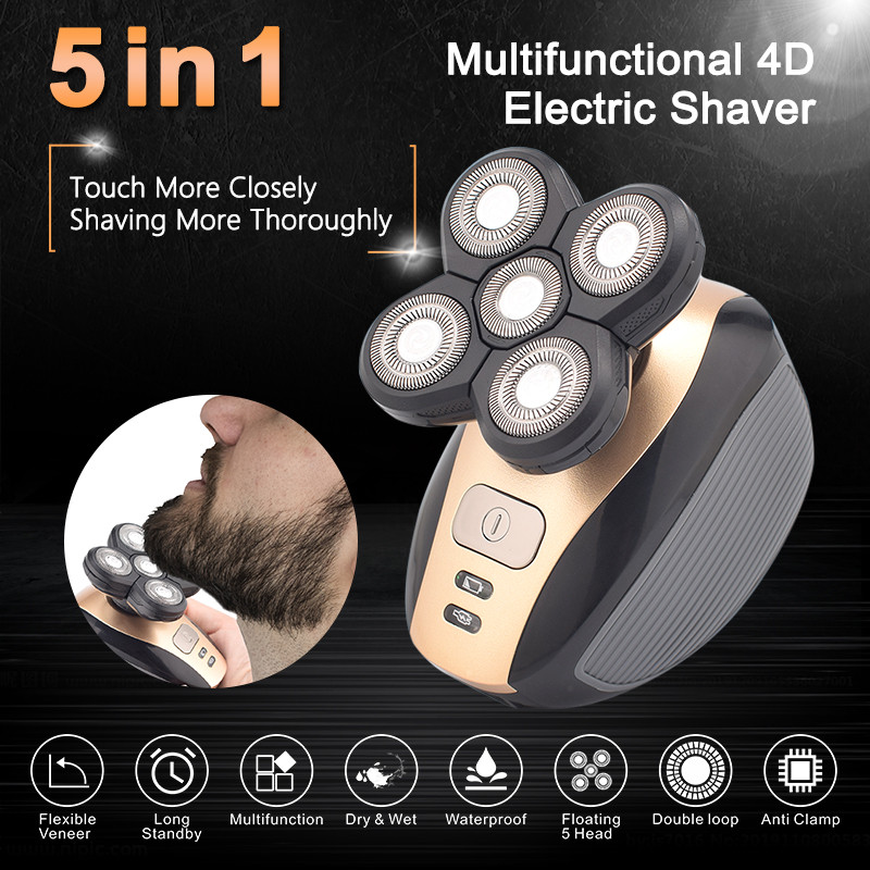 Električni za muškarce Brijač za ćelavu glavu 5 u 1 Komplet električnih aparata za brijanje Bežične šišače Trimer za dlačice u nosu Vodootporan USB punjiv