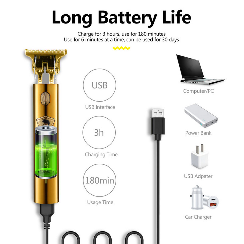 Elektrinis vyriškas skustuvas Žoliapjovė vyrams Barber Razor Cordless T9 Plaukų kirpimo mašina Barzdos žoliapjovė Skutimosi mašina Belaidė