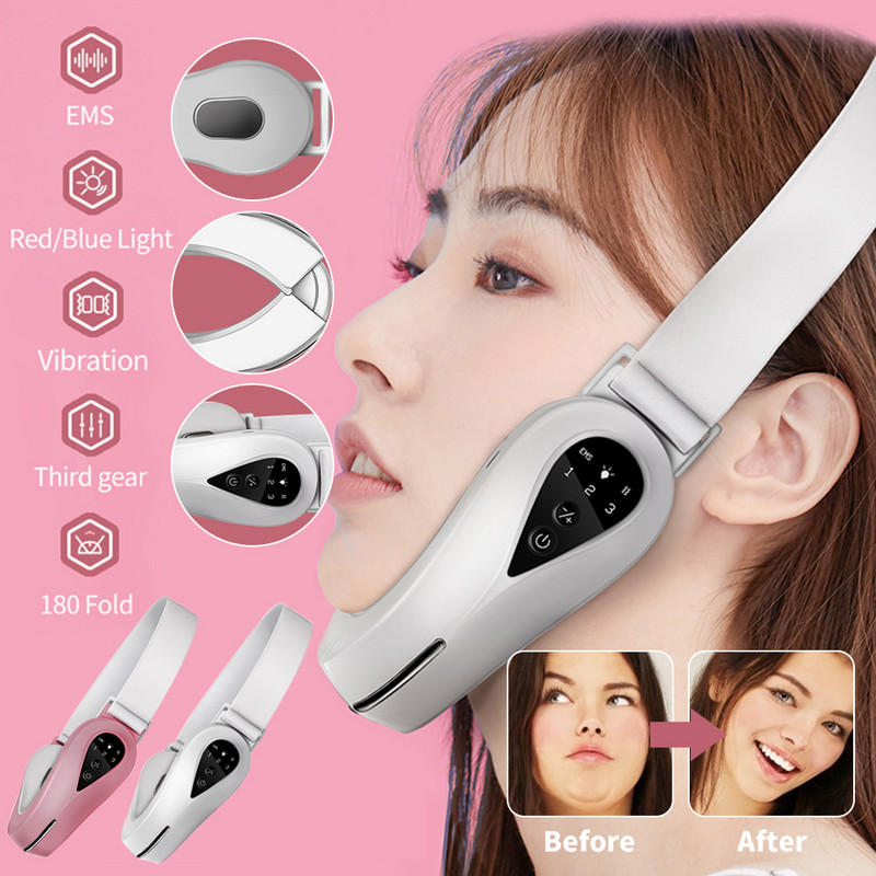 EMS Facial Lifting Maser Curea de ridicare în formă de V pentru bărbie dublă Lumină roșie albastră LED Slăbire Vibrații Dispozitive de lifting facial Îngrijirea pielii