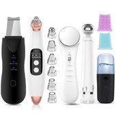 Scrubber cu ultrasunete pentru piele + Curățător electric de pori pentru îndepărtarea punctelor negre + Aburire de față cu spray Nano + instrument de masaj facial + Frumusețea ochilor