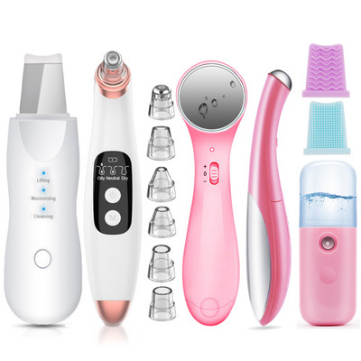 Scrubber cu ultrasunete pentru piele + Curățător electric de pori pentru îndepărtarea punctelor negre + Aburire de față cu spray Nano + instrument de masaj facial + Frumusețea ochilor