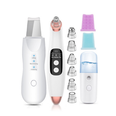 Scrubber cu ultrasunete pentru piele + Curățător electric de pori pentru îndepărtarea punctelor negre + Aburire de față cu spray Nano + instrument de masaj facial + Frumusețea ochilor