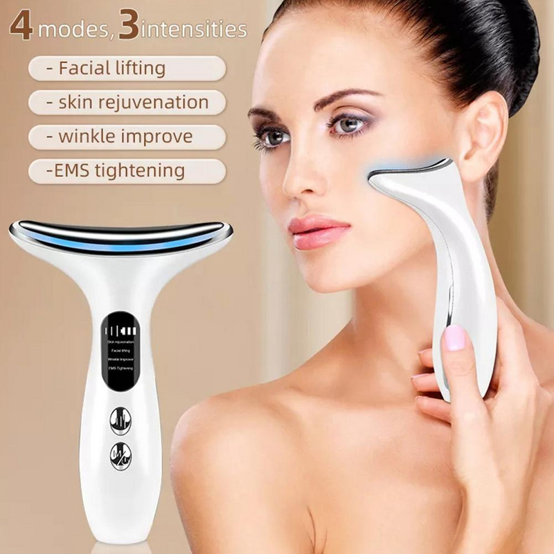 EMS Microcurrent Neck Beauty Device LED Photon Firming Thin Skin Anti Double Care Facial Wrinkle Revenation Massager Face J4H3