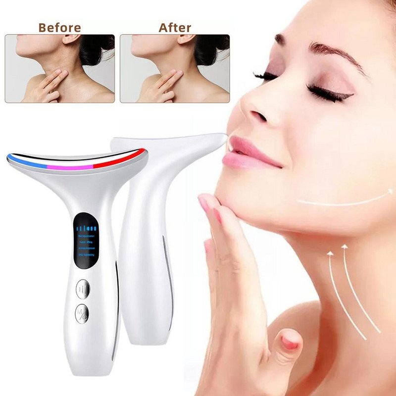 EMS Microcurrent Neck Beauty Device LED Photon Firming Thin Skin Anti Double Care Facial Wrinkle Revenation Massager Face J4H3