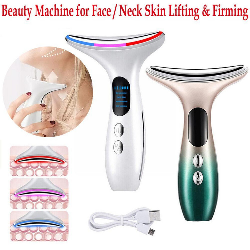 EMS Microcurrent Neck Beauty Device LED Photon Firming Thin Skin Anti Double Care Facial Wrinkle Revenation Massager Face J4H3