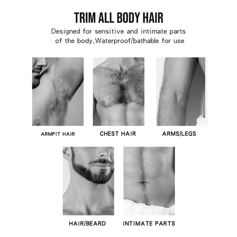 Trimer za tijelo za muškarce, električni trimer za prepone, trimer za bradu koji se može mijenjati, keramičke glave s oštricama, vodootporan za mokro/suho