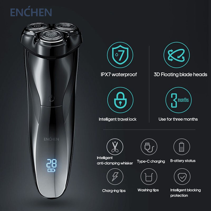 ENCHEN Blackstone3 elektromos borotva 3D hárompengés úszó borotva IPX7 szinten mosható USB Type-C töltővaku Akció!!!