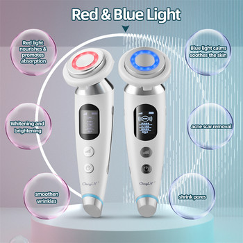 CkeyiN EMS Face Massager Light Therapy Machine+Ultrason Skin Scrubber+Electric Face Massage Cleaning Brush+Neck Beauty Device