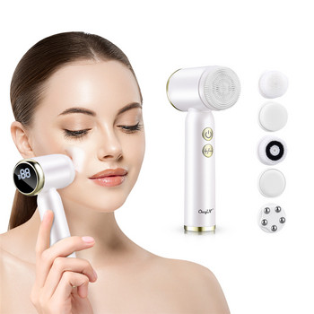 CkeyiN EMS Face Massager Light Therapy Machine+Ultrason Skin Scrubber+Electric Face Massage Cleaning Brush+Neck Beauty Device