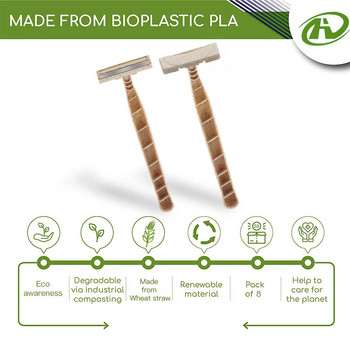 Опаковка от 8 екологично чисти биоразградими самобръсначки за мъже и жени, трислойна ръчна самобръсначка за еднократна употреба, изработена от пшенична слама