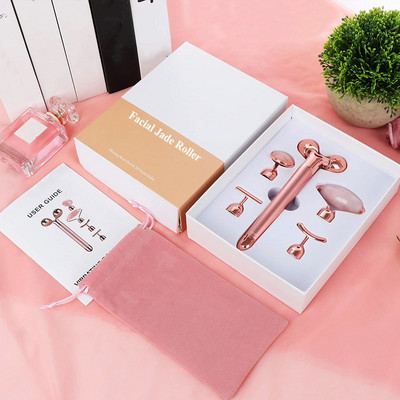 5 az 1-ben 24K Gold Beauty Bar Arcmasszírozó Elektromos Vibráló Rózsakvarc 3D Roller Arc Emelő Test Arc Gua Sha Jade Roller