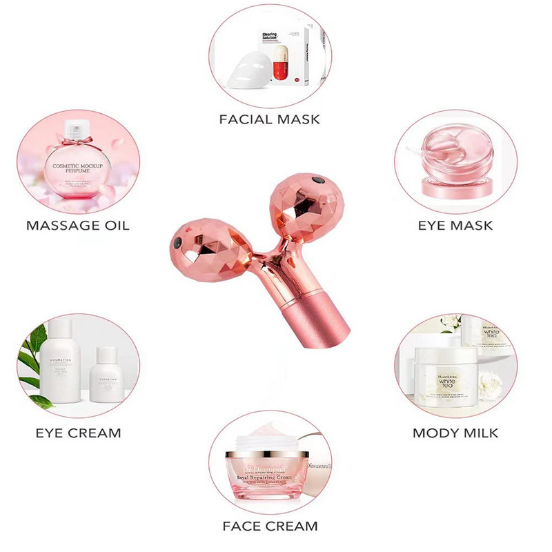 5 az 1-ben 24K Gold Beauty Bar Arcmasszírozó Elektromos Vibráló Rózsakvarc 3D Roller Arc Emelő Test Arc Gua Sha Jade Roller