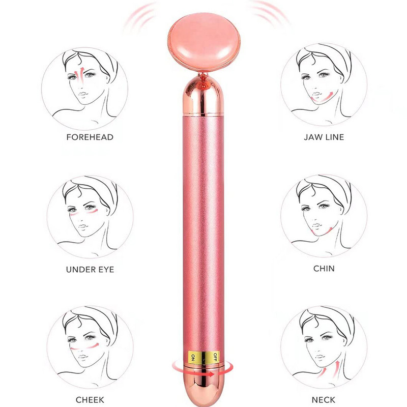 5 az 1-ben 24K Gold Beauty Bar Arcmasszírozó Elektromos Vibráló Rózsakvarc 3D Roller Arc Emelő Test Arc Gua Sha Jade Roller