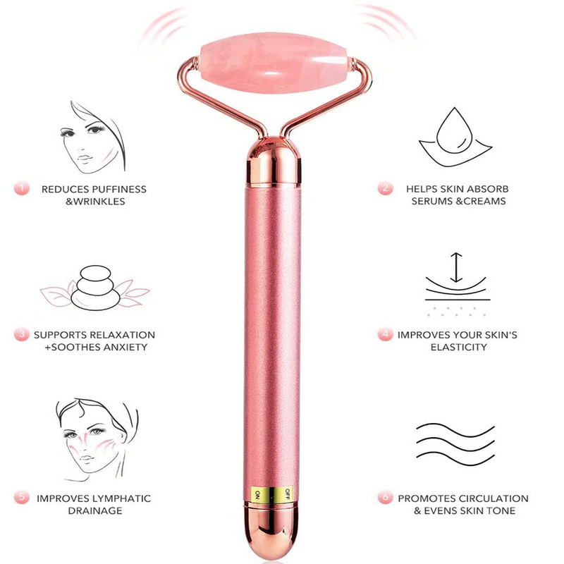 5 az 1-ben 24K Gold Beauty Bar Arcmasszírozó Elektromos Vibráló Rózsakvarc 3D Roller Arc Emelő Test Arc Gua Sha Jade Roller