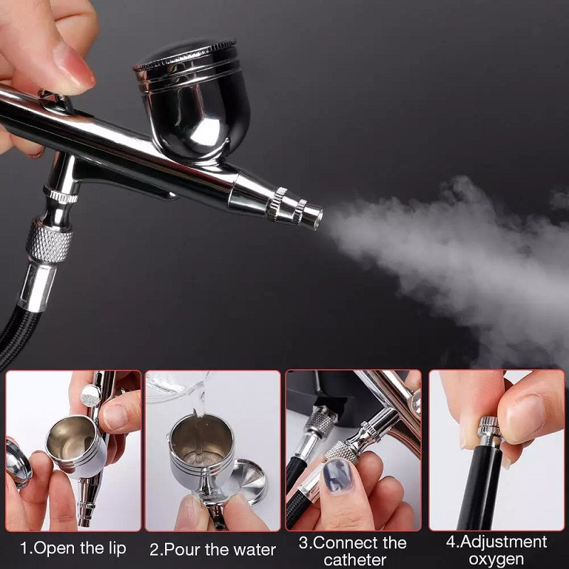 Sminkfestés Bőrápolás Torta permetezés Nail Art Tetoválás Craft Nano Nano Bőrfehérítő Köd Mini Levegős Sprayer Kit Oxigén Injektor