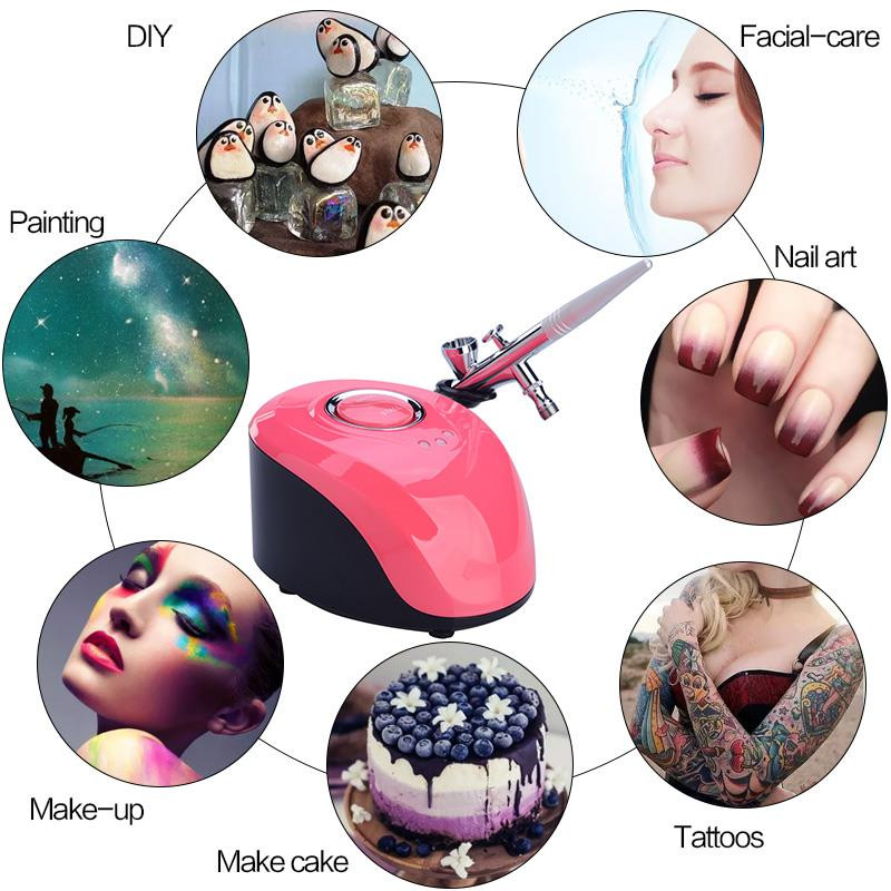 Sminkfestés Bőrápolás Torta permetezés Nail Art Tetoválás Craft Nano Nano Bőrfehérítő Köd Mini Levegős Sprayer Kit Oxigén Injektor