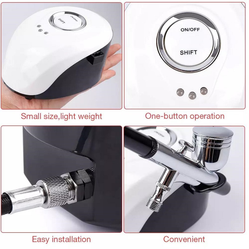 Sminkfestés Bőrápolás Torta permetezés Nail Art Tetoválás Craft Nano Nano Bőrfehérítő Köd Mini Levegős Sprayer Kit Oxigén Injektor