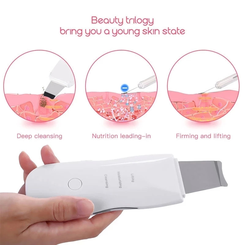 Ultrahangos bőrradír vibrációs arc spatula mitesszer eltávolító arcradír lapát Tiszta kavitációs peeling arc lifting