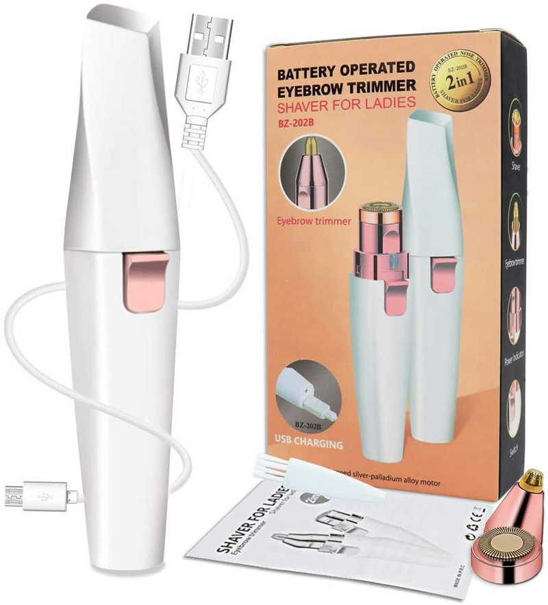 NOVÝ 2 v 1 elektrický zastrihávač obočia pre ženy, odstraňovač chĺpkov na tele, bikiny, bezbolestný holiaci strojček na nos, epilátor na tvár, nabíjateľný