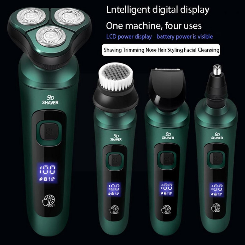 4-ühes elektriline pardel LCD-ekraaniga digitaalne ekraan, kolme noaga USB-pesemisseade, laetav habe, multifunktsionaalne ujuk P8q8