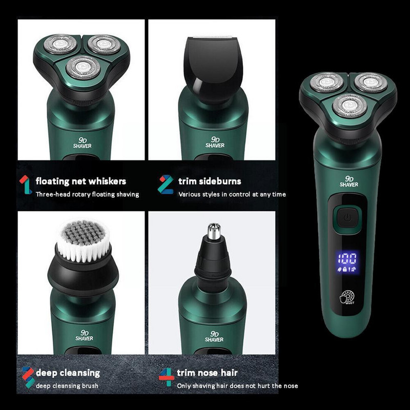 4-ühes elektriline pardel LCD-ekraaniga digitaalne ekraan, kolme noaga USB-pesemisseade, laetav habe, multifunktsionaalne ujuk P8q8