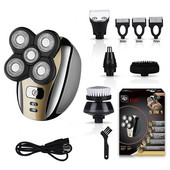 Aparat de ras electric 5 în 1 4D pentru bărbați, reîncărcabil, 5 capete plutitoare, barbă, nas, urechi, mașină de tuns păr, aparat de ras, perie facială