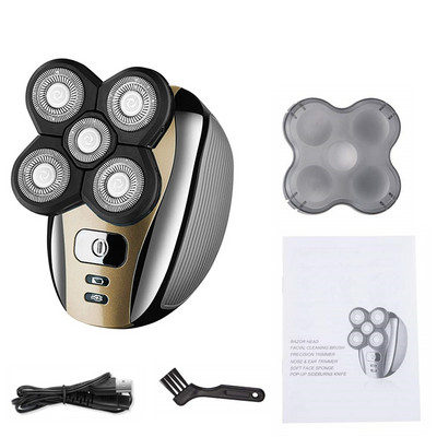 Aparat de ras electric 5 în 1 4D pentru bărbați, reîncărcabil, 5 capete plutitoare, barbă, nas, urechi, mașină de tuns păr, aparat de ras, perie facială