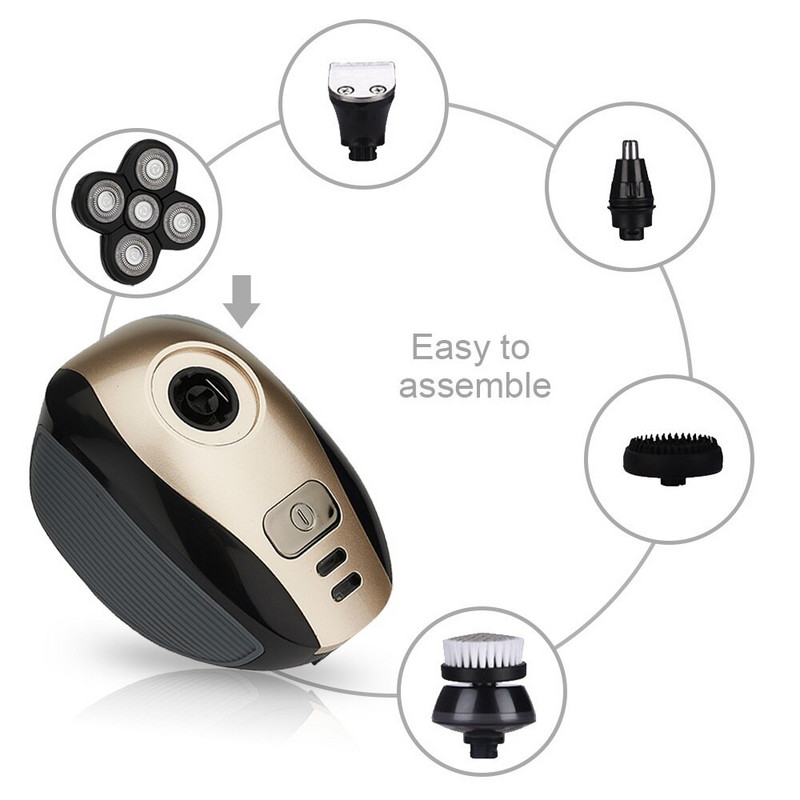 Aparat de ras electric 5 în 1 4D pentru bărbați, reîncărcabil, 5 capete plutitoare, barbă, nas, urechi, mașină de tuns păr, aparat de ras, perie facială
