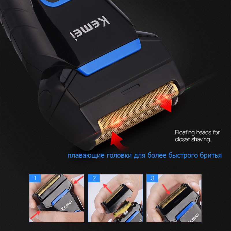 KEMEI Električni brijač za muškarce s 2 oštrice, punjivi Brijač Brijač Trimer Glave za brijanje brade Profesionalni alati za brijanje D45