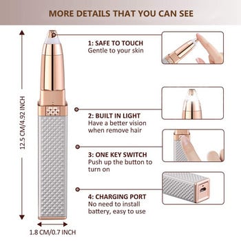 Епилатор 2 в 1 Лице Обезкосмяване Червило Самобръсначка Електрически тример за вежди Дамски Уред за премахване на косми USB зареждане Мини самобръсначка Епилатор