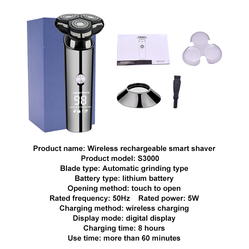 Aparat de ras electric S3000, cu utilizare fără fir, aparat de ras electric 4D pentru bărbați, reîncărcabil prin USB, aparat de bărbierit pentru bărbați, rezistent la apă, cu bază de încărcare