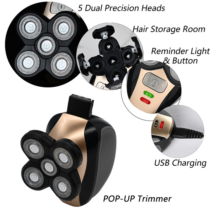 Új elektromos borotva férfiaknak, újratölthető elektromos borotva 5 úszófejes nedves és száraz szakállvágó hajvágó borotvagép