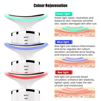 V Line Face EMS Electric Neck Lifting Beauty Massager LED Photon Therapy Face Skin Anti-aging Reduce Roller Firing Chin