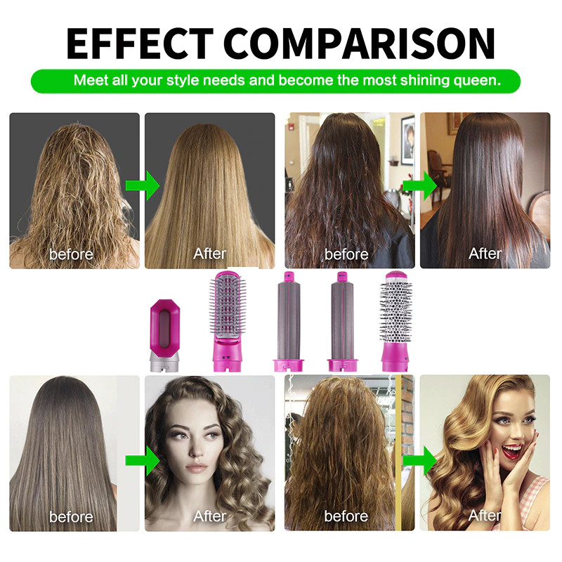 Plaukų suktukas garbanojimo geležies plaukų džiovintuvo šepetėlis 5 viename elektrinis pūstuvas karštomis šukomis plaukų tiesinimo įrankio nuimamas rinkinys