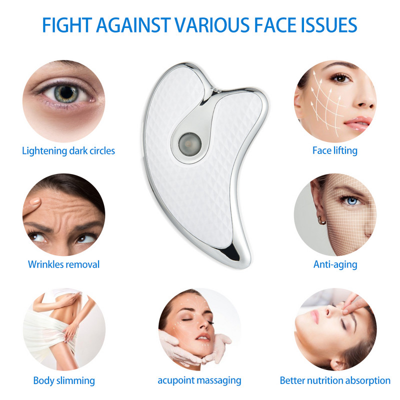 Face Lift Guasha Masszírozó Elektromos Gua Sha Board Fűtött Vibrációs Arcmasszírozó Piros Kék Terápiás Kaparó Lemez Karcsúsító Eszközök