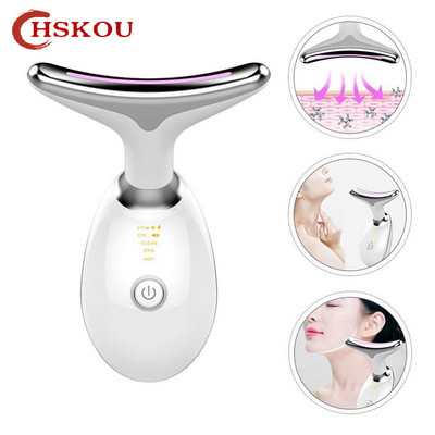 HSKOU Neck Face Beauty Device 3 Colors LED Photon Therapy Skin Tighten Reduce Double Chin Anti Writkle Remove Skin Care Tools