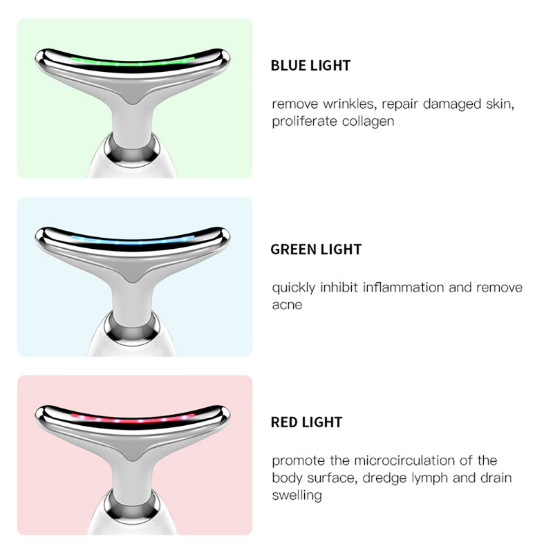 HSKOU Neck Face Beauty Device 3 Colors LED Photon Therapy Bőrfeszesítő Csökkenti Dupla állát Ránctalanító Eltávolítás Bőrápoló eszközök