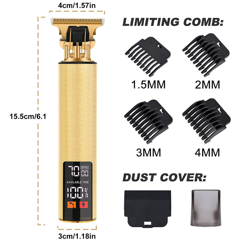 Electric Barber T9 Upgrade LCD Reîncărcabilă Retro Oil Head Sculpt Electric Push Shear Mașină de tuns păr pubian pentru femei