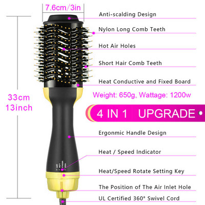 Βούρτσα ζεστού αέρα Hair Curler Volumizer Salon Heat Comb Paddle Styler Negative Iron Generator 3 4 σε 1 ίσιωμα Εργαλεία πιστολάκι