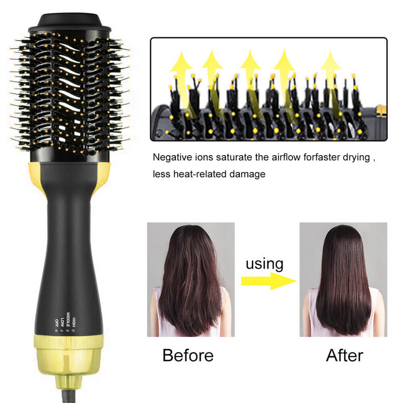 Karšto oro šepetėlis plaukų suktukas apimtį suteikiantis salono šiluminės šukos irklo formuotojas neigiamas geležies generatorius 3 4 viename tiesintuvas plaukų džiovintuvo įrankiai