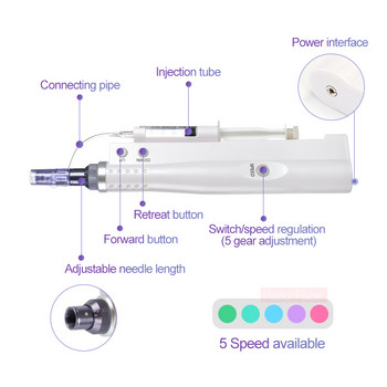 Машина за мезотерапия на лице Hydra Whitening Injector 2 в 1 Преносима водна светлинна инжекция Aqua Derma Pen с 12-щифтова игла