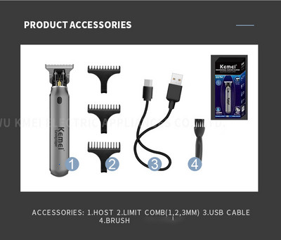 Kemei Hair Liners Clippers Men Beard Trimmer Zero Gapped T-Blade Hair cutting Machine Cordless Professional Barber Edgers Cutter