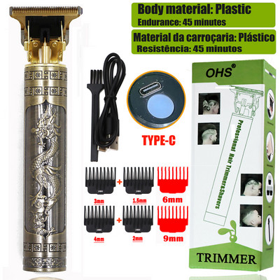 Dragon USB Vintage t9 0mm Hajvágó gép Trimmer For Man Elektromos Professzionális Hajvágó Barber Akkus szakáll Tondeuse