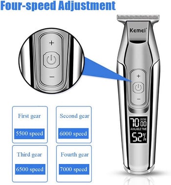 Kemei Professional Hair Clipper Beard Trimmer for Men Ρυθμιζόμενη ταχύτητα LED Digital Carving Clippers Electric Razor KM-5027