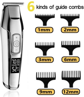 Kemei Professional Hair Clipper Beard Trimmer for Men Ρυθμιζόμενη ταχύτητα LED Digital Carving Clippers Electric Razor KM-5027