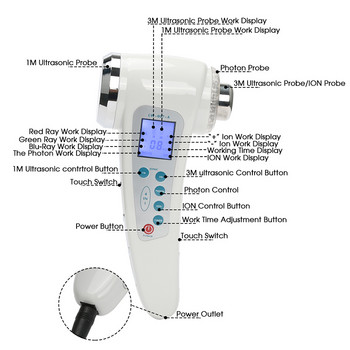 1Mhz&3Mhz 7 Χρώμα Led Photon Υπερηχητικό Μασάζ προσώπου αδυνατίσματος ιόντων Υπερήχων Γαλβανικό Πρόσωπο Clean Skin Lift Care