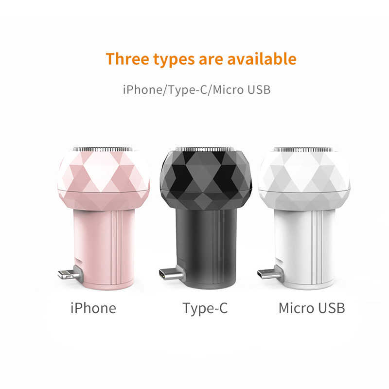 Hordozható borotva borotva telefon töltő USB töltés kék fényű telefon borotvák férfiaknak C típusú Micro USB iPhone készülékekhez